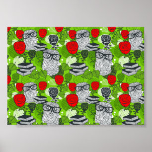Owl in red roses poster