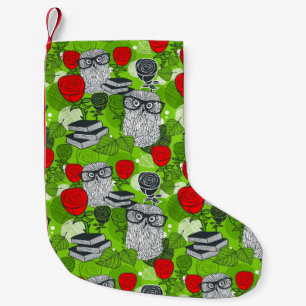 Owl in red roses small christmas stocking
