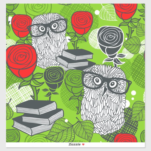 Owl in red roses sticker (Sheet)