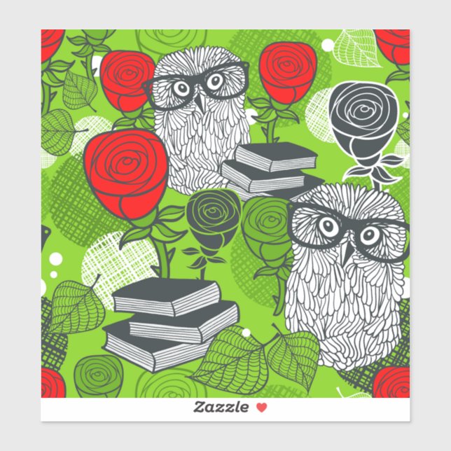 Owl in red roses sticker (Sheet)