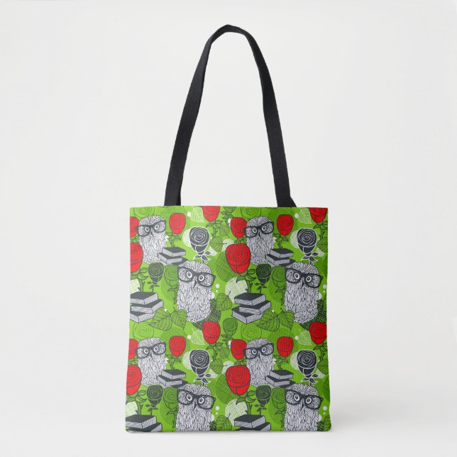 Owl in red roses tote bag (Front)