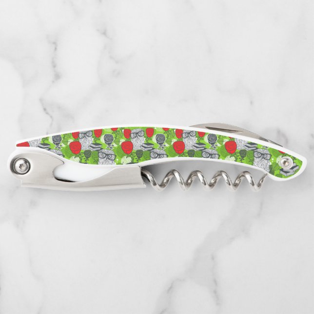Owl in red roses waiter's corkscrew (Front)