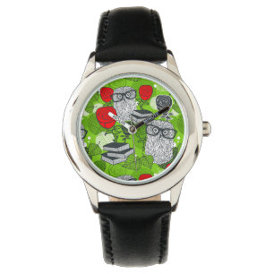 Owl in red roses watch