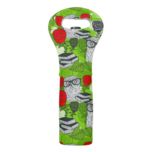 Owl in red roses wine bag (Front)