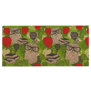 Owl in red roses wood flash drive