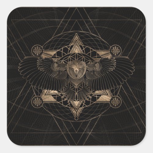 Owl in Sacred Geometry Composition Square Sticker