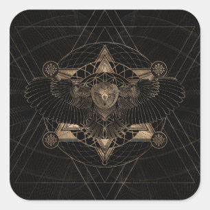 Owl in Sacred Geometry Composition Square Sticker
