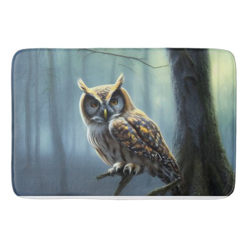 Owl in the forest at night bath mat