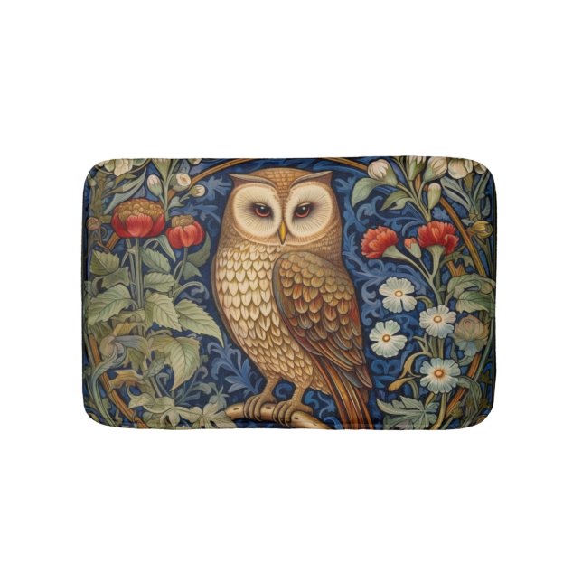 Owl in the garden William Morris style Bath Mat (Front)