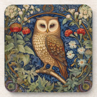 Owl in the garden William Morris style