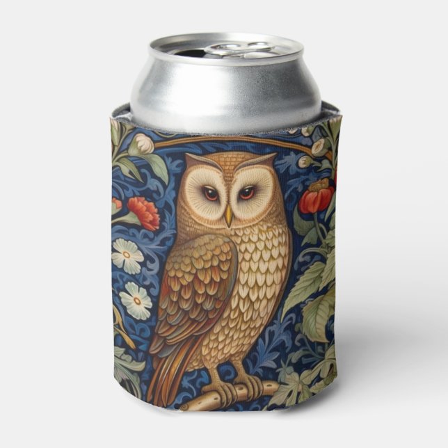 Owl in the garden William Morris style Can Cooler (Can Front)
