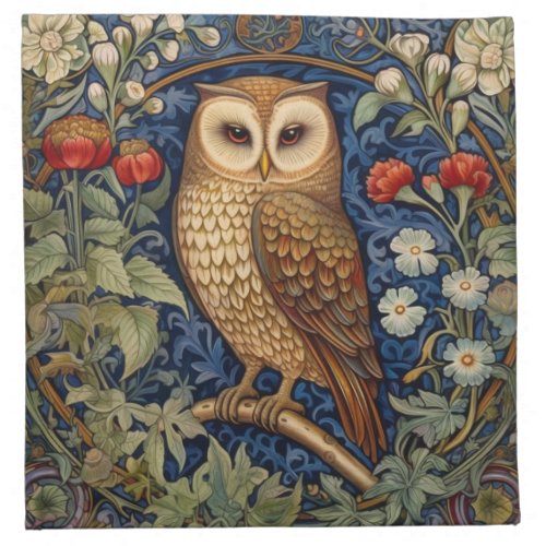 Owl in the garden William Morris style Cloth Napkin