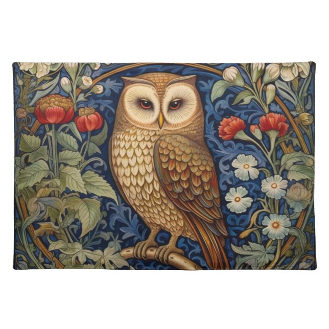Owl in the garden William Morris style Cloth Placemat (Front)