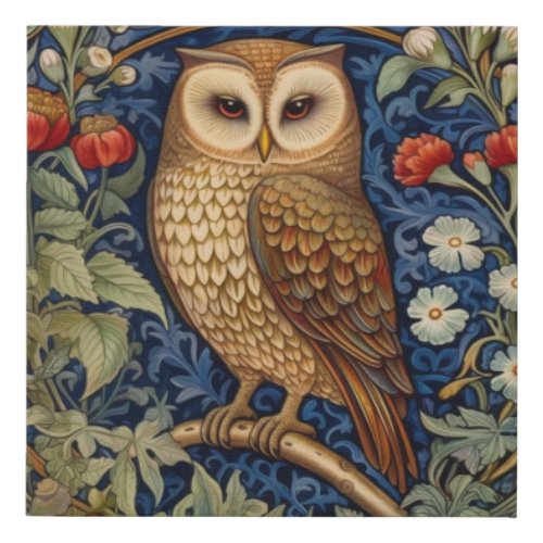 Owl in the garden William Morris style Faux Canvas Print