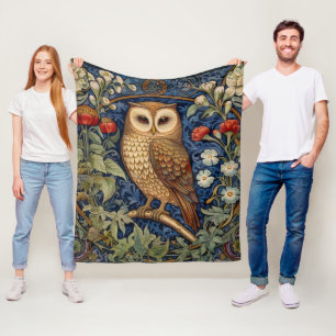 Owl in the garden William Morris style Fleece Blanket
