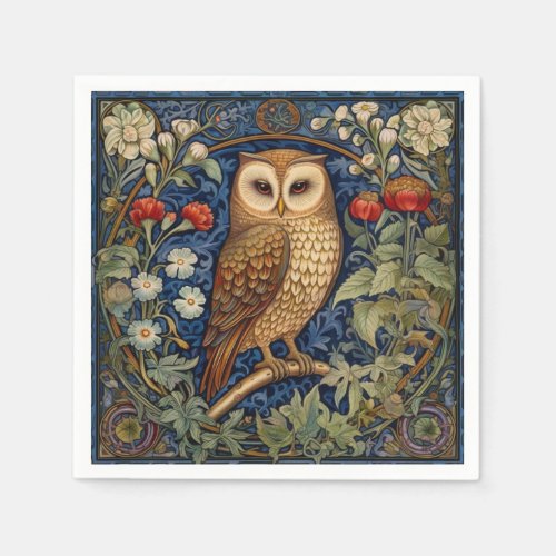 Owl in the garden William Morris style Napkins