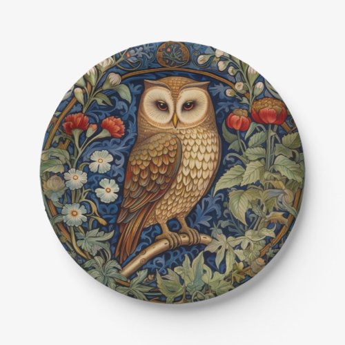 Owl in the garden William Morris style Paper Plates