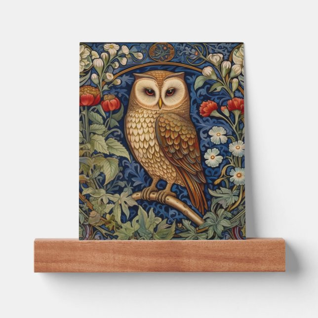 Owl in the garden William Morris style Picture Ledge (Front)