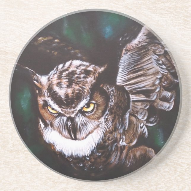 Owl in the night sandstone coaster (Front)