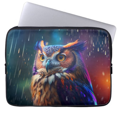 Owl in the Rain Vivid Art Laptop Sleeve
