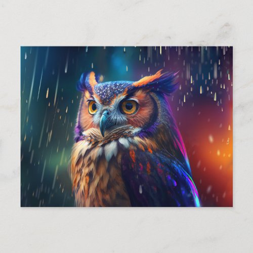 Owl in the Rain Vivid Art Postcard
