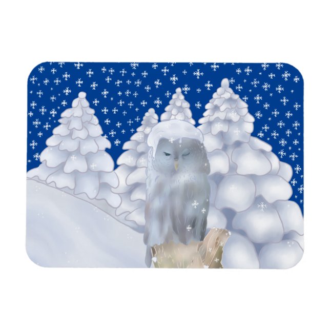 owl in the snow magnet (Horizontal)