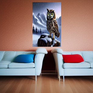 Owl in the snowy mountain AI Art Poster