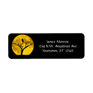 Owl in Tree Silhouette with Gold Moon Label