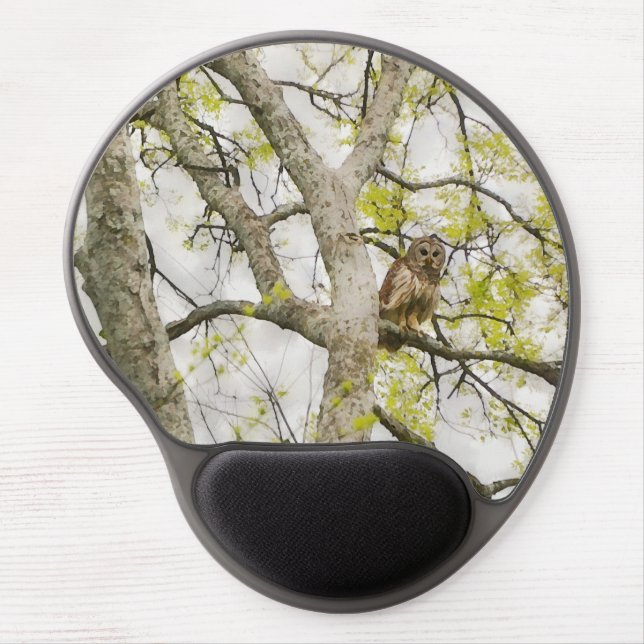 Owl in Trees Nature Art Wrist Mouse Pad (Front)