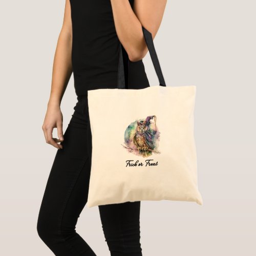 Owl in Witchs Hat Pastel Trick or Treat Tote Bag