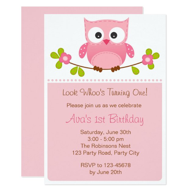 Owl Invitation - Girl 1st Birthday / Baby Shower