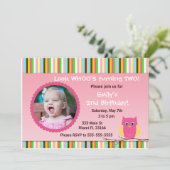 Owl Invitation Girl Birthday Party Stripes Photo (Standing Front)