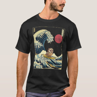 Owl Japanese Kanagawa Wave Funny Surf Animal T-Shirt