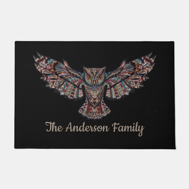 Owl Jeweled Metalic Doormat (Front)
