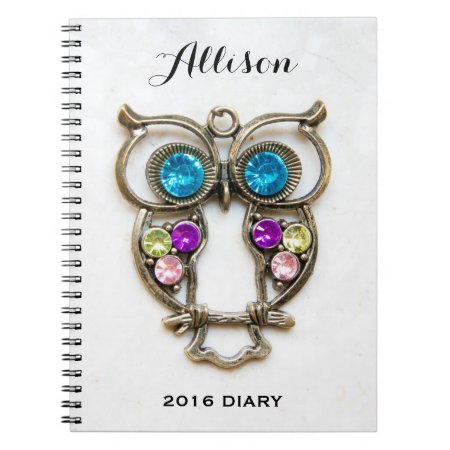 Owl Jewerly Photo Colorful Eyes And Wings Notebook