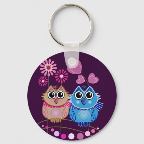 Owl keychain with Owl couple in Love