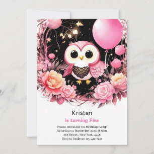 Owl Kids Girl Birthday Invitation