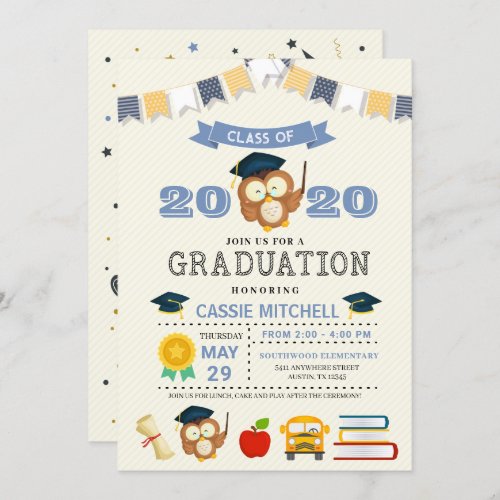 Owl Kids Graduation Announcement Invitation