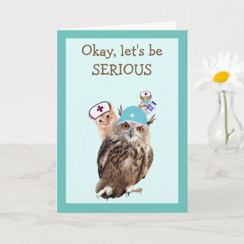 Owl Kitten And Mouse Get Well Card