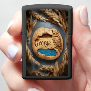 Owl & Lake Wooden Sign Zippo Lighter