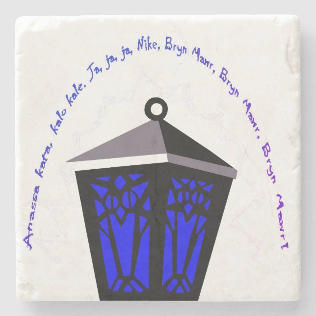 Owl Lantern Stone Coaster - Dark Blue (Front)