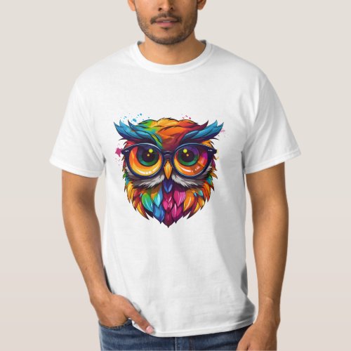 Owl Librarian Graffiti Colorful T_shirt Art