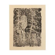 Owl Linocut Wood Print