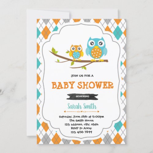Owl Little Man Baby Shower Invitation