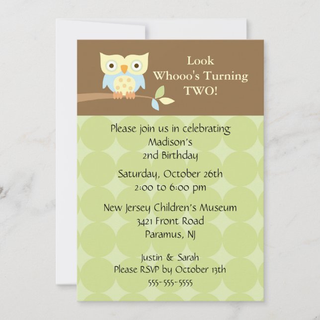 Owl Look Kids Birthday Invitation (Front)