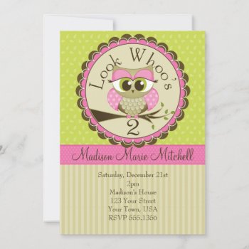 Owl Look Who's 2 Invites For Girls by BarbaraNeelyDesigns at Zazzle