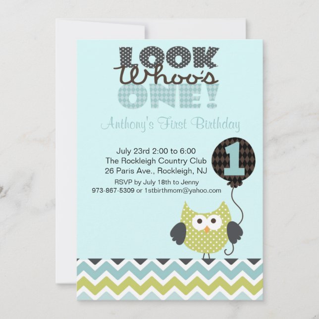 Owl Look Who's One Birthday Invitation (Front)