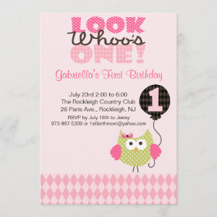 Owl Look Who's One Birthday Invitation