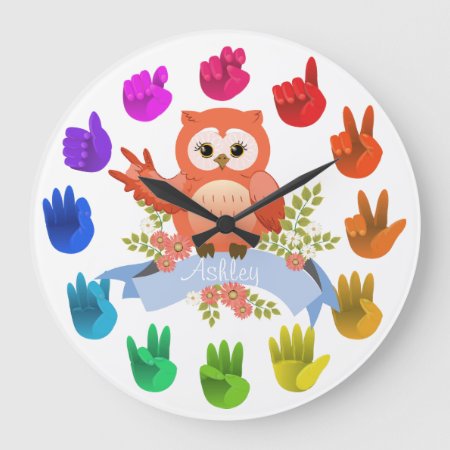 Owl Love Asl Sign Language Rainbow  Customizable Large Clock
