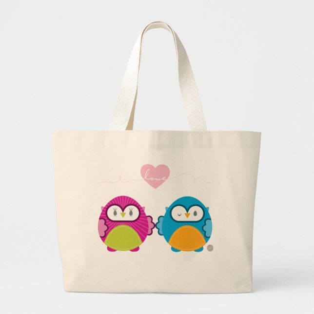 OWL LOVE :: bright girl + boy Large Tote Bag (Front)